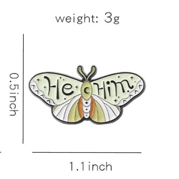 HE/HIM Pronoun Butterfly Enamel Pin Male Pronouns Lanyard Badge Queer Inclusive - Picture 5 of 10